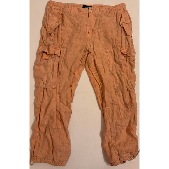 Lauren Ralph Lauren Women's Orange Cargo Utility Ankle Tie Linen Sz 14W - Picture 1 of 4